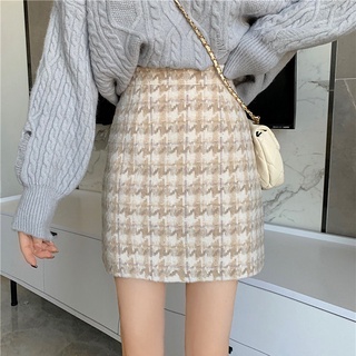 Mẫu kiểm tra retro Thời trang Hàn Quốc Váy chữ A thắt lưng cao cho phụ nữ 2 màu có sẵn