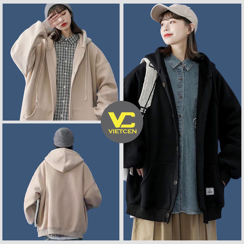 Áo khoác nỉ nam nữ Unisex form rộng cài nút - VIETCEN