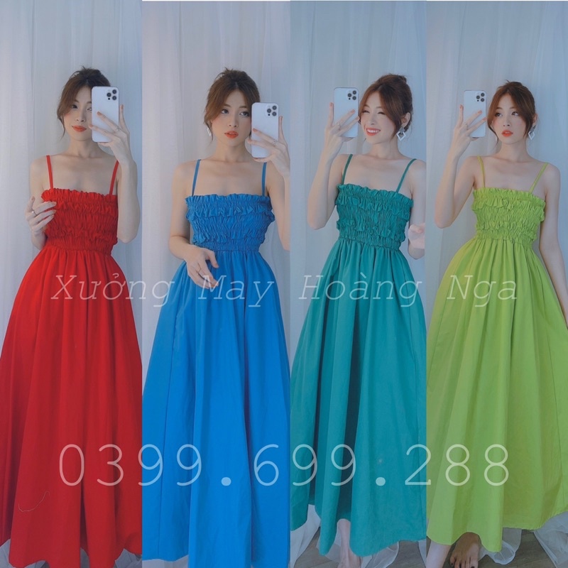 Đầm hai Dây nhún thun dây cột lưng