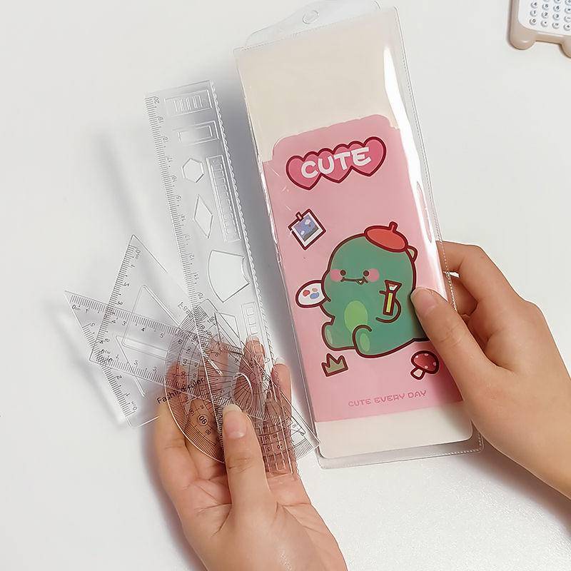 ⭐ iLado ⭐   Bộ Thước Kẻ 4 Món 15cm Cute design Thước đo kích thước Dụng Cụ Vẽ Hình Học dễ thương Thước kẻ học sinh dễ thương chất lượng cao Tiện Lợi Hoạt Hình trong suốt có túi đựng In Họa Tiết Hoạt Hình