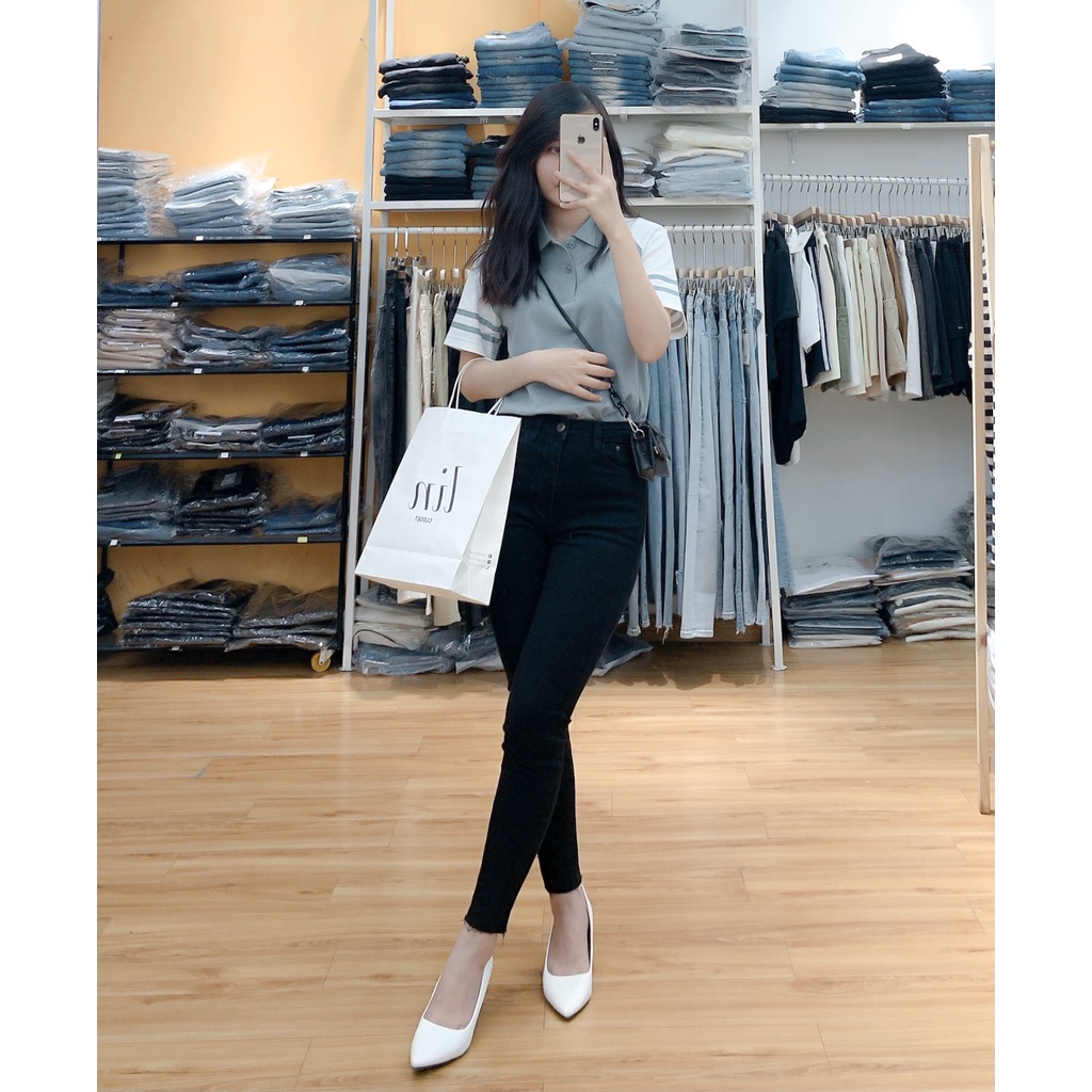 AT636, Áo thun nữ polo phối xanh ngọc trắng
