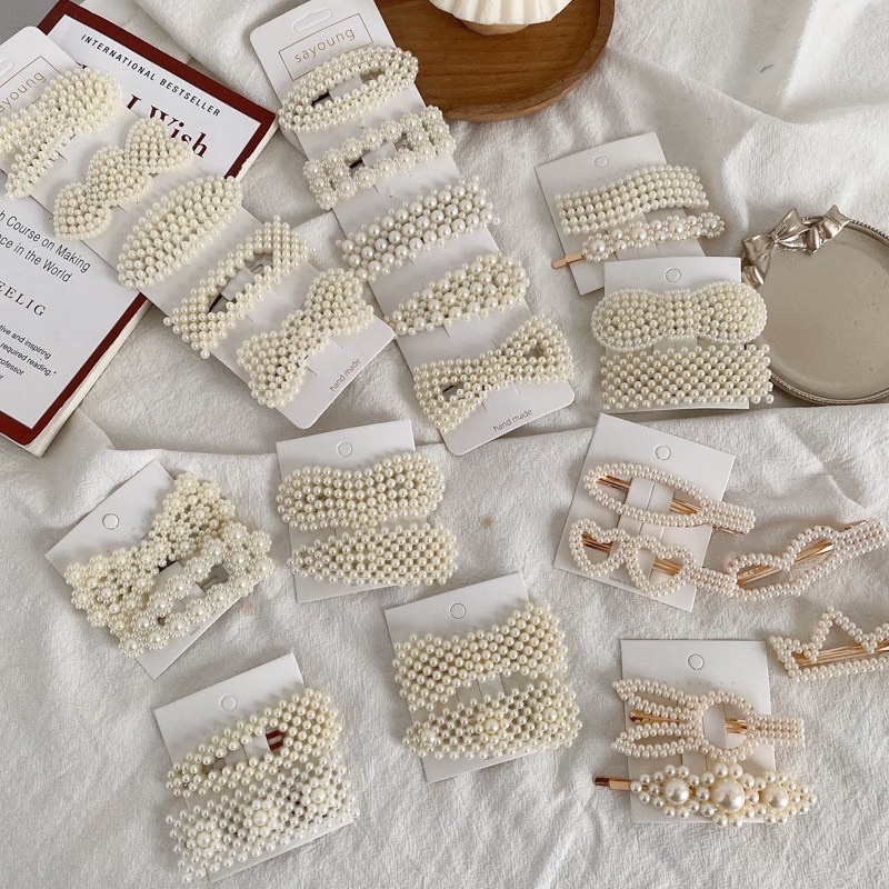 Kẹp tóc nữ đính ngọc trai nhân tạo xinh xắn phong cách Hàn Quốc