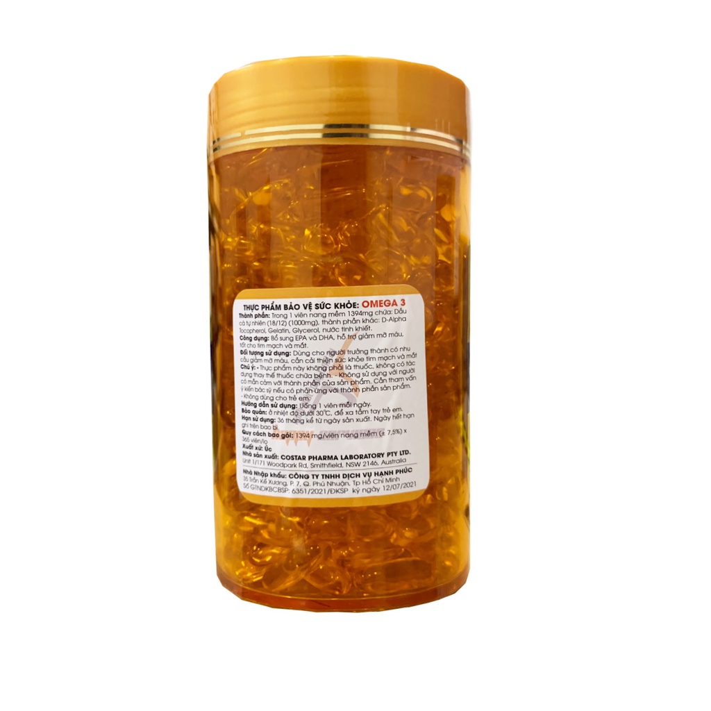 Viên Uống Tinh Dầu Cá Costar Omega 3 Úc 1000mg Hộp 365 viên
