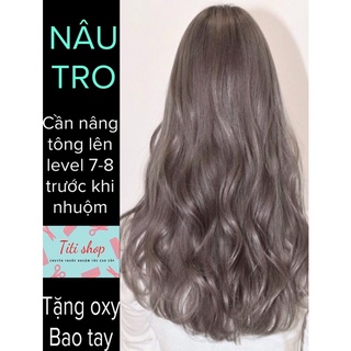 thuốc nhuộm tóc màu nâu tro tặng oxy và bao tay