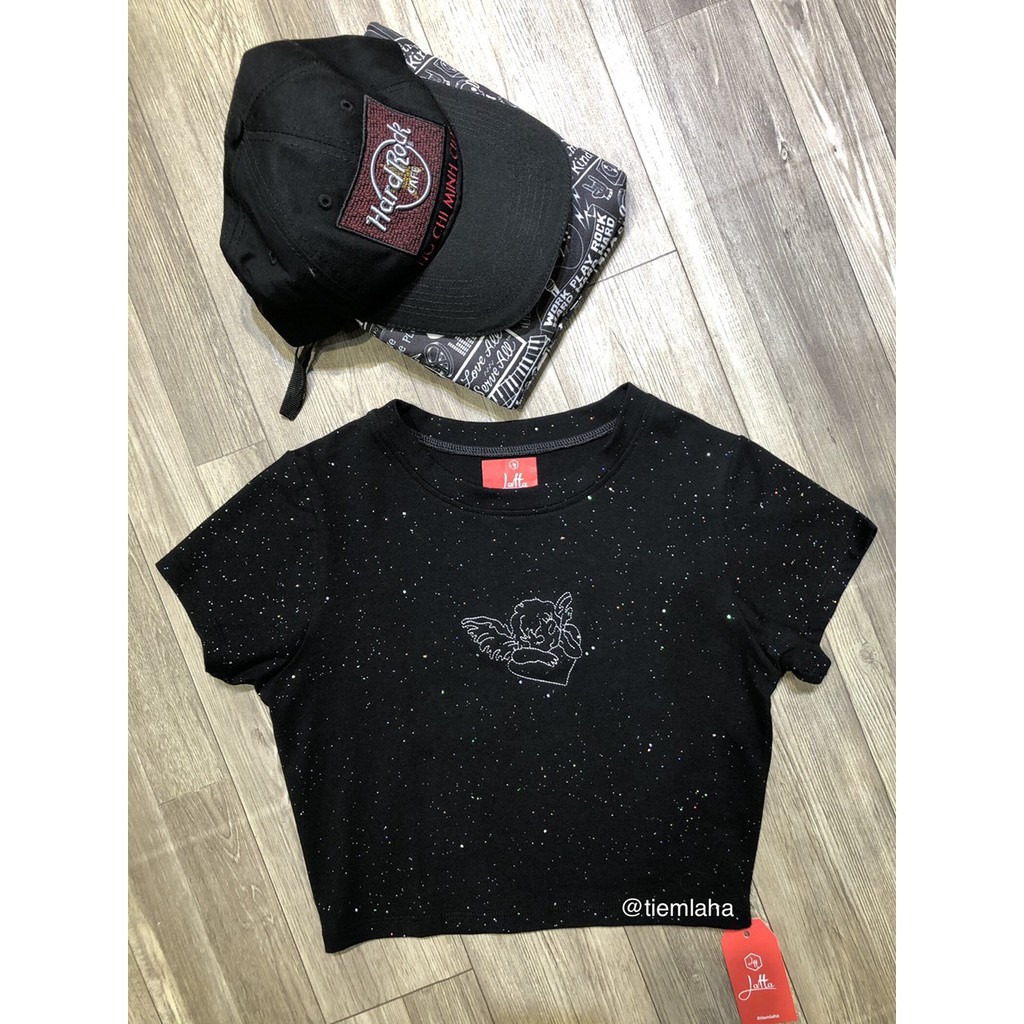 ÁO THUN CROPTOP TAY NGẮN KIM TUYẾN CUPID SIÊU DỄ THƯƠNG