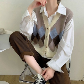 Áo len gile nữ cardigan kẻ ô thời trang hàn quốc thu đông VM Shop 21ALU10A961202