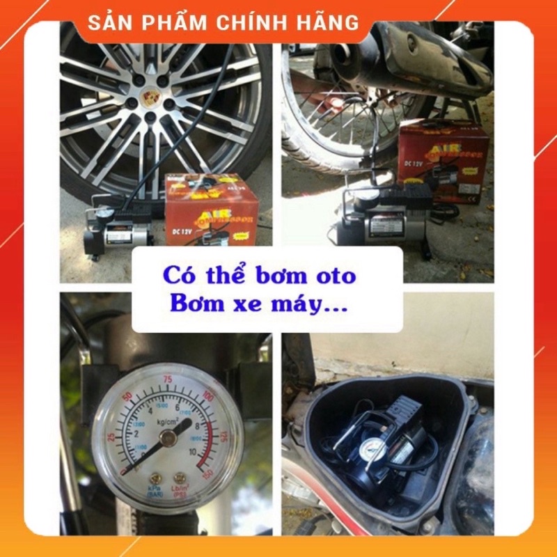 Máy Bơm lốp,bơm hơi điện ô tô xe máy mini 12V -hàng có sẵn