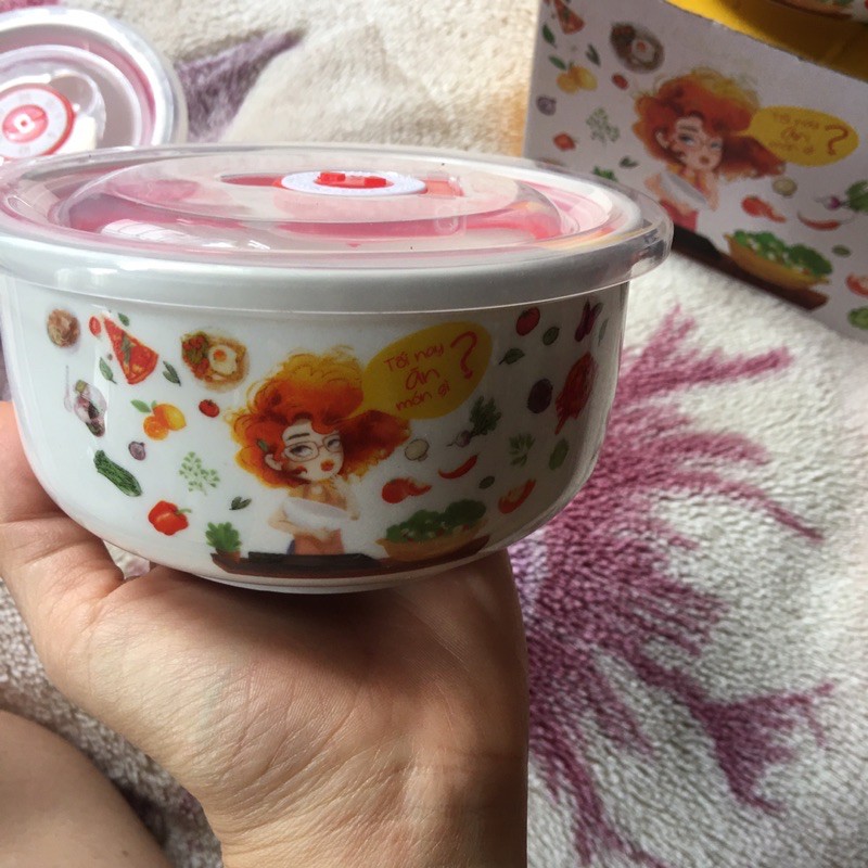 bộ 2 thố sứ xinh xắn có nắp hút chân không | BigBuy360 - bigbuy360.vn