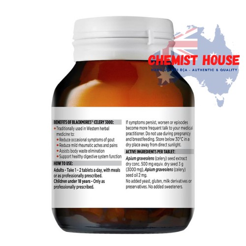 [Hàng Chuẩn ÚC] Blackmores Celery 3000mg - Viên uống phòng bệnh và hỗ trợ điều trị Gout 50 viên