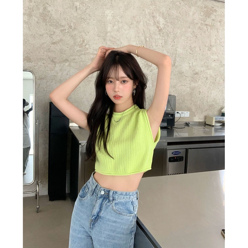 Áo Len Không Tay Dáng Rộng Lưng Cao Thiết Kế Mới Thời Trang Dành Cho Mùa Xuân