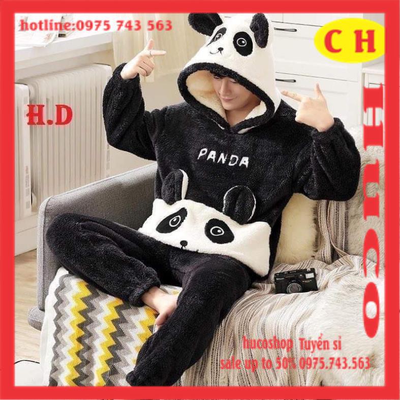 Bộ gấu lông PANDA cả thân- mặc nhà freesize❤bộ đồ ngủ mùa đông lông cừu giữ nhiệt tốt siêu ấm