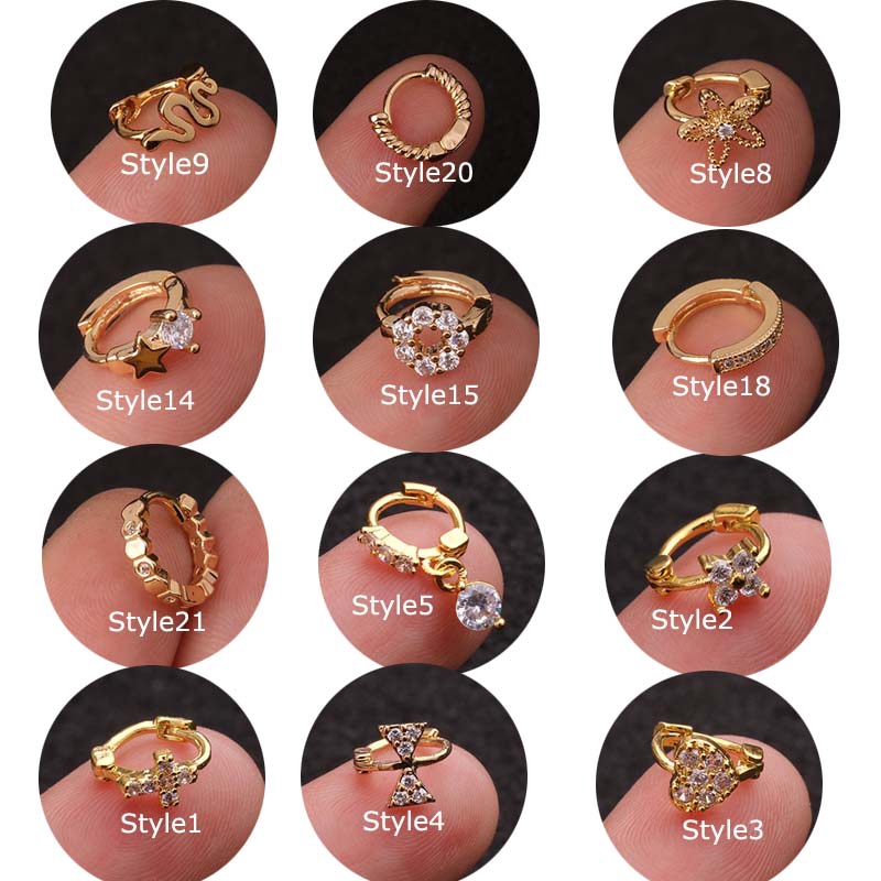 Khuyên tai đồng đính đá Zircon nhiều kiểu dáng đường kính 5mm