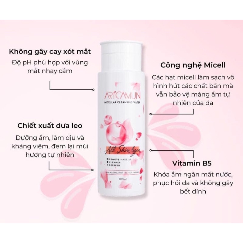Nước tẩy trang làm sạch da Aricamun - Micellar Cleansing Water