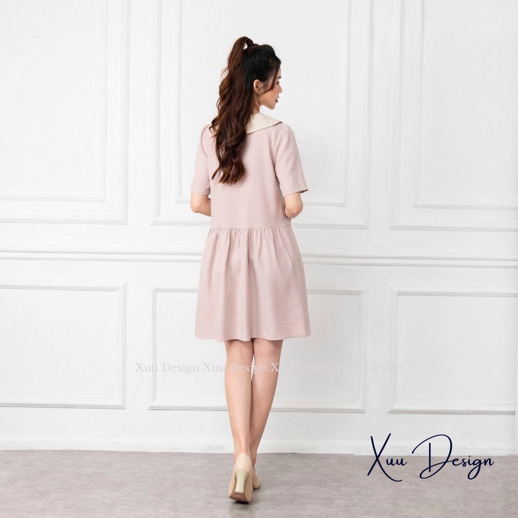 Váy babydoll tay ngắn cổ tròn, đầm suông dáng xòe nhẹ nhàng tiểu thư - Wexuu Design V05