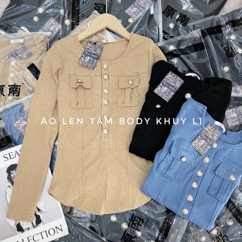 Áo len tăm mongtoghi đính cúc 2 túi hộp | BigBuy360 - bigbuy360.vn