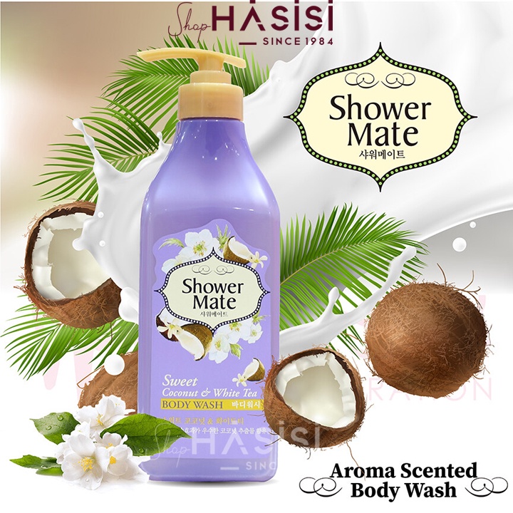 SHOWER MATE - Coconut & White Tea Body Wash 550g (Gel Tắm - Dừa & Hoa Trà Trắng)