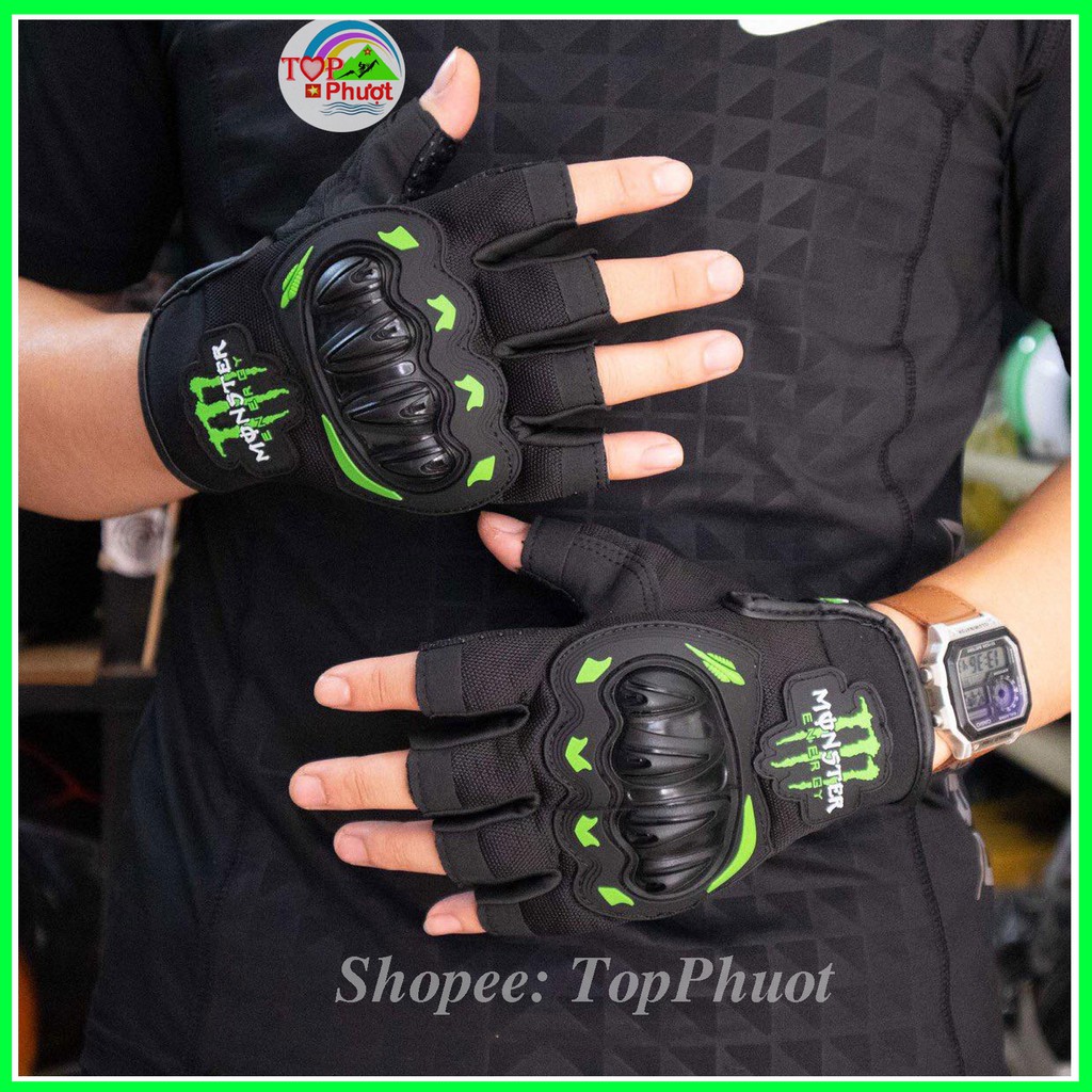 Găng tay phượt hở ngón chống nắng đi xe máy xe đạp Monster có gù bảo hộ