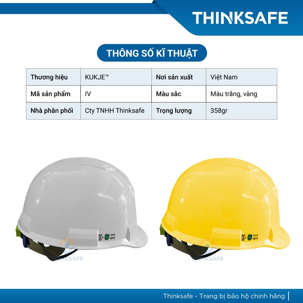 Nón bảo hộ KUKJE IV sử dụng nhựa ABS cao cấp có mút xốp cách nhiệt, Mũ bảo hộ lao động Hàn Quốc - THINKSAFE