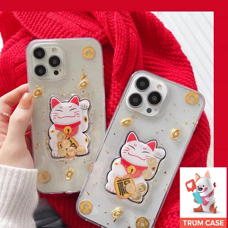 🌸 Ốp lưng iphone - Ốp iphone 🌸mèo thần tài may mắn lắc tiền xu hot trend full viền i/7plus/8/8plus/x/xsmax/11/12/pro/13