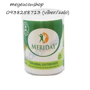 Tăm bông Meriday hộp tròn (1 hộp/ 80 que) - đầu tăm thường