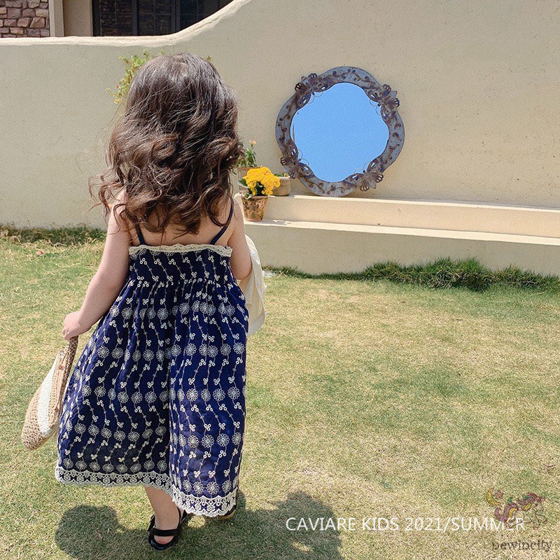 Đầm Công Chúa Hai Dây Thêu Họa Tiết Thời Trang Mùa Hè Hàn Quốc Cho Bé Gái