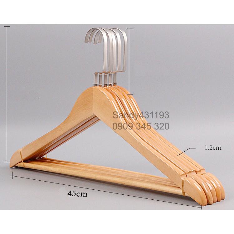 Bộ 10 móc gỗ thanh ngang phối đầu móc dẹp 44.5cm