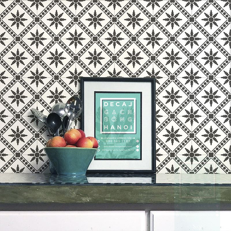 Decal gạch bông set màu ĐEN TRẮNG