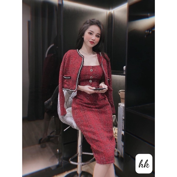 Set dạ kẻ đỏ hàng đẹp đủ size