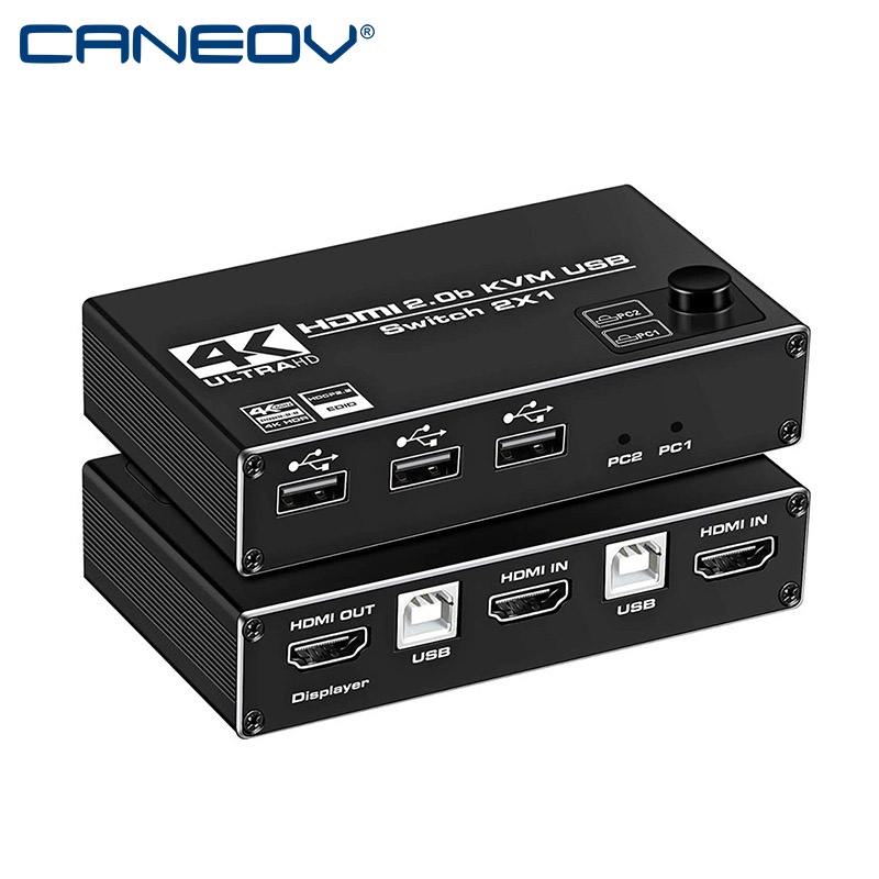 Bộ Chuyển Đổi HDMI 2.0b KVM 2x1 4K @ 60Hz USB Hỗ Trợ Chia Sẻ Chuột Và Bàn Phím Không Dây HDCP 2.2