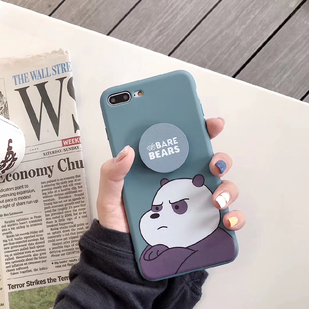 Ốp lưng OPPO A53 A92 A31 A12 A9 A7 A5 A5s A3s A1K F11 F9 F7 F1s A52 Realme 5 5i 3 C11 C3 C2 C1 Pro 2020 Cute Sit up Bear Soft Case Cover+Stand