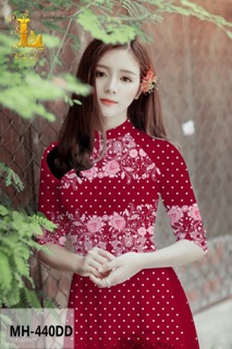 Vải Áo Dài Tằm Ý/ Lụa Nhật Hoa Văn Phối Chấm Bi