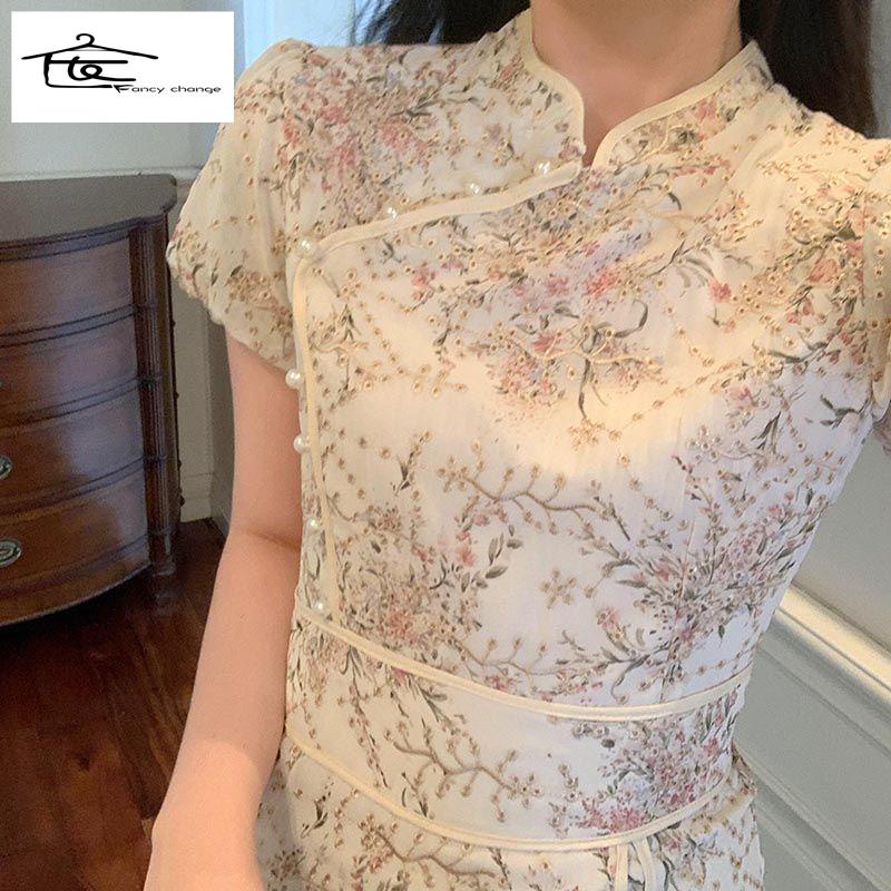 Đầm Sườn Xám Dáng Dài Xẻ Tà Phong Cách Trung Hoa Thời Trang Mới Cho Nữ 2022