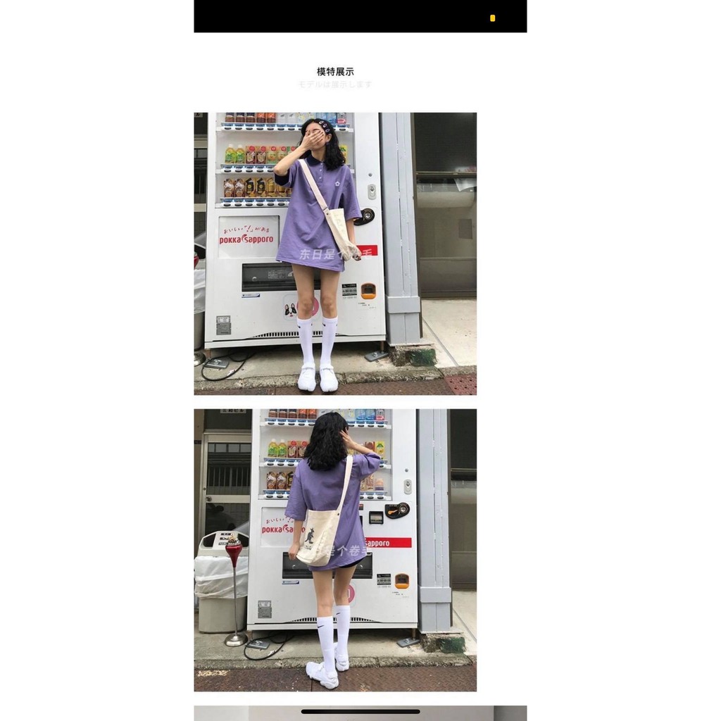 Áo phông Polo tím hoa thêu basic polo freesize 55kg