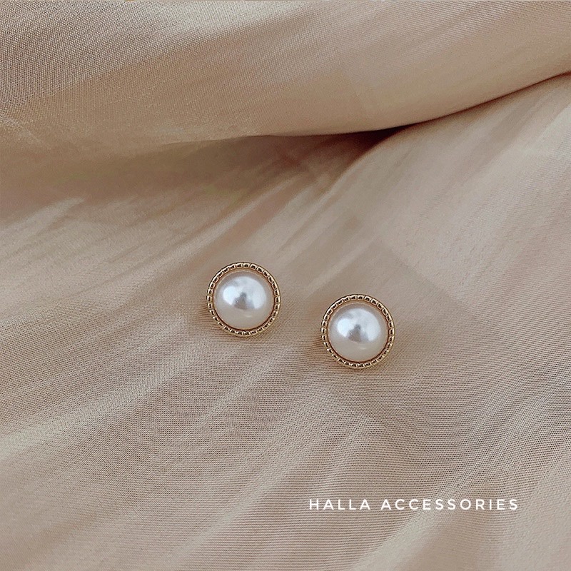 Khuyên tai mặt ngọc viền Gold cao cấp HALLA BT158 BT159