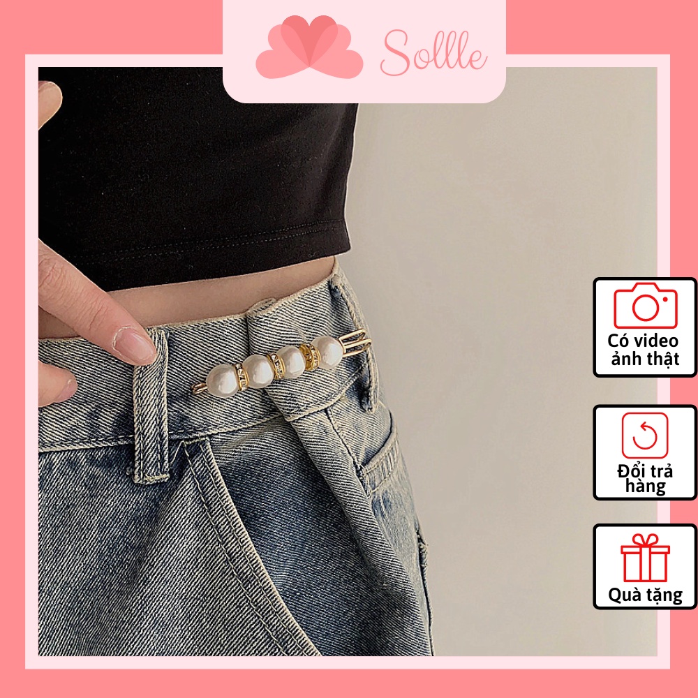 Ghim cài kim loại cố định thắt lưng quần áo đính ngọc trai nhân tạo Sollle