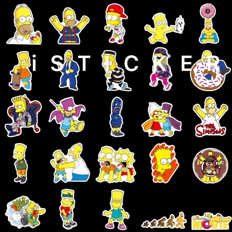 [Set 50 cái] Sticker Simpson Family 02 dễ thương chống thấm nước dán mũ nón bảo hiểm, điện thoại, laptop