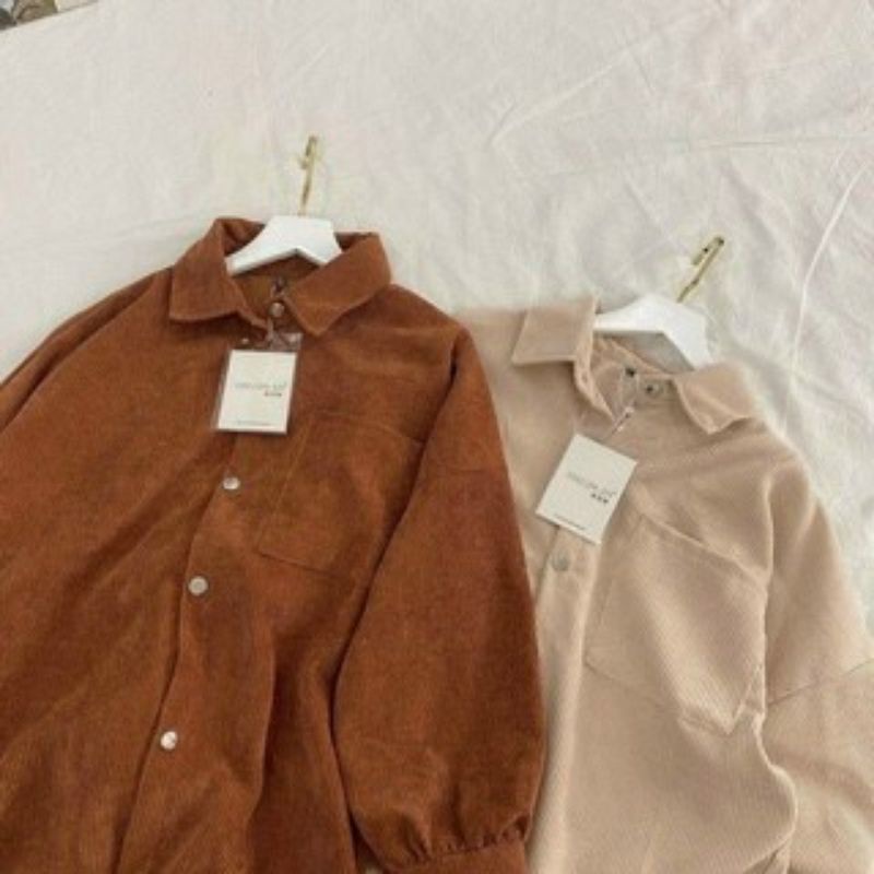 Áo sơ mi nhung tăm unisex form rộng Hàn Quốc