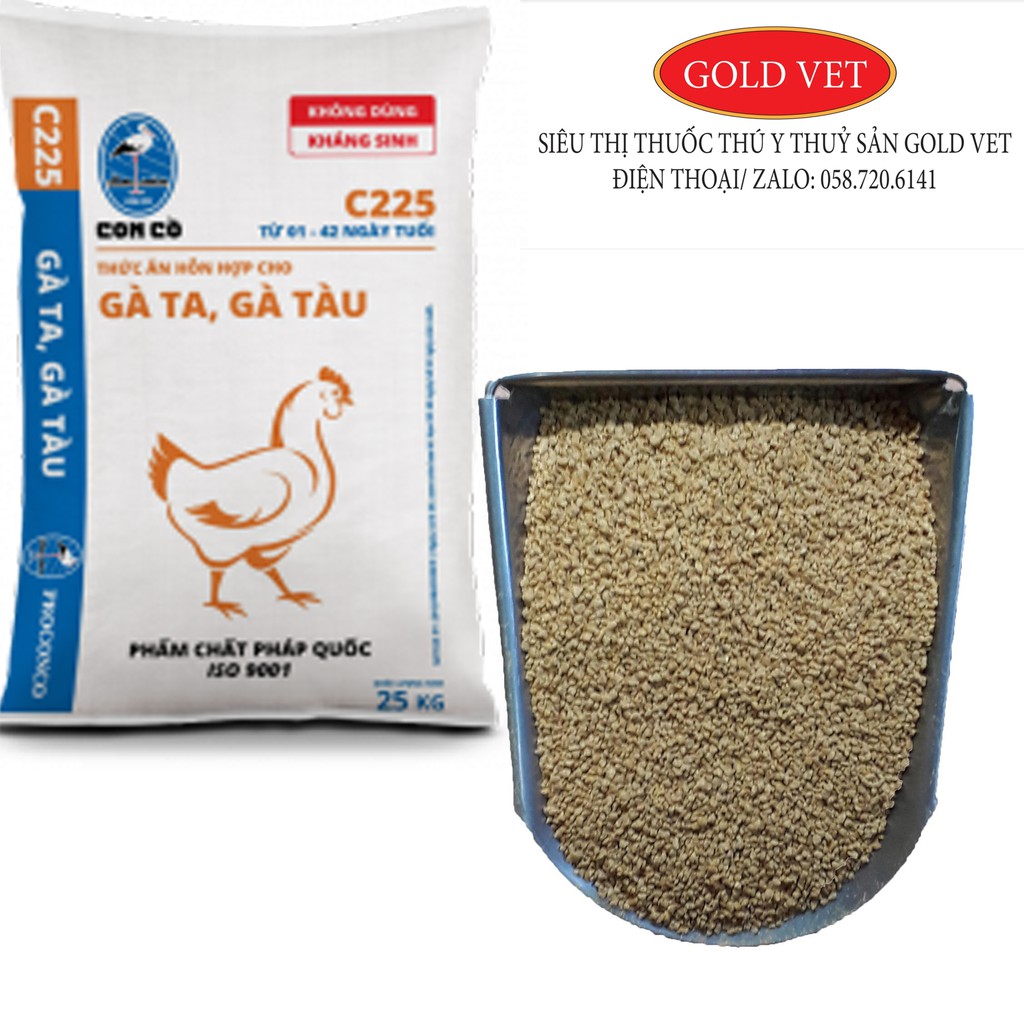 C225 ( 1 kg ) Cám hỗn hợp cho gà con mới xuống, gà ta, gà tàu từ 1 – 42 ngày tuổi ( Cám con cò)