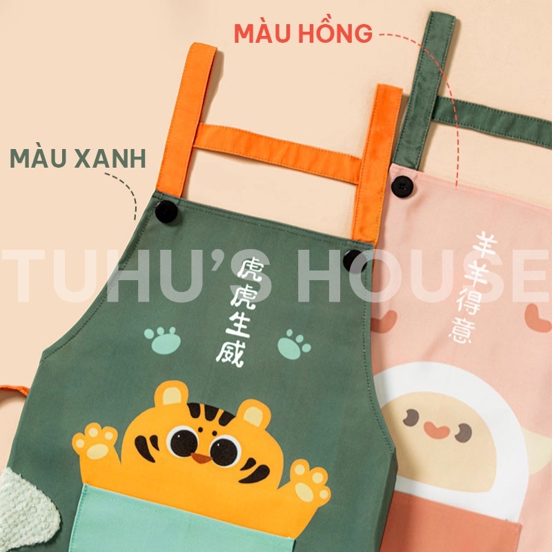 Tạp dề nấu ăn vải canvas, tạp dề chống nước có túi, khăn lau tay - Tuhu's House