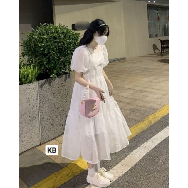 Váy Babydoll Trắng Nơ Bèo Ulzzang 1 Lớp Dày Mịn Siêu Hot