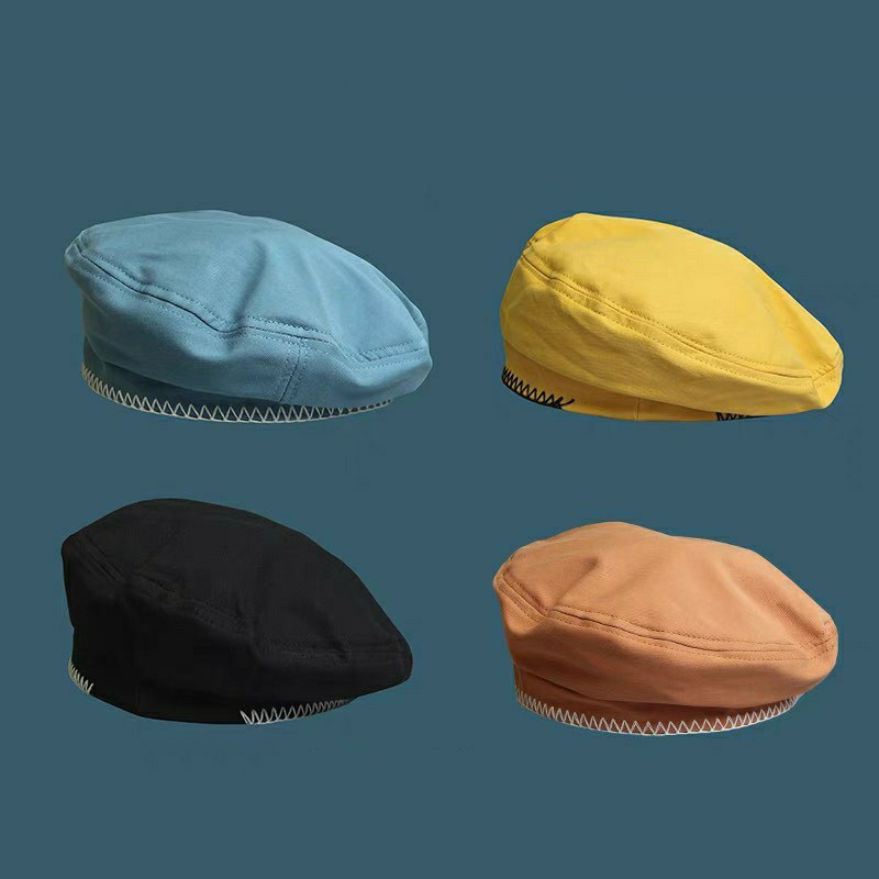 Nón beret viền bo chỉ độc đáo phong cách Retro