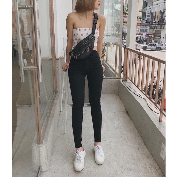 Quần skinny đen lưng cao Orchid