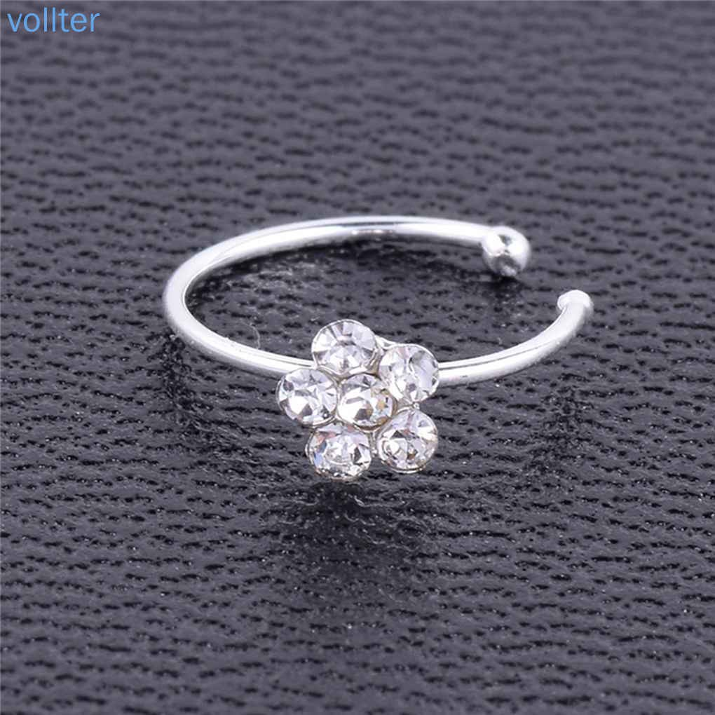 VOLL Rhinestone Flower Fake Hoop Nose Ring Punk Fake Lip Clip Girl Nostril Hoop Ear Hoop Ring Body Jewelry