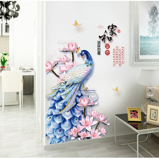 Decal dán tường⚡️𝐅𝐑𝐄𝐄 𝐒𝐇𝐈𝐏⚡️ Decal Vũ điệu chim công - PVC chống thấm nước, keo siêu dính
