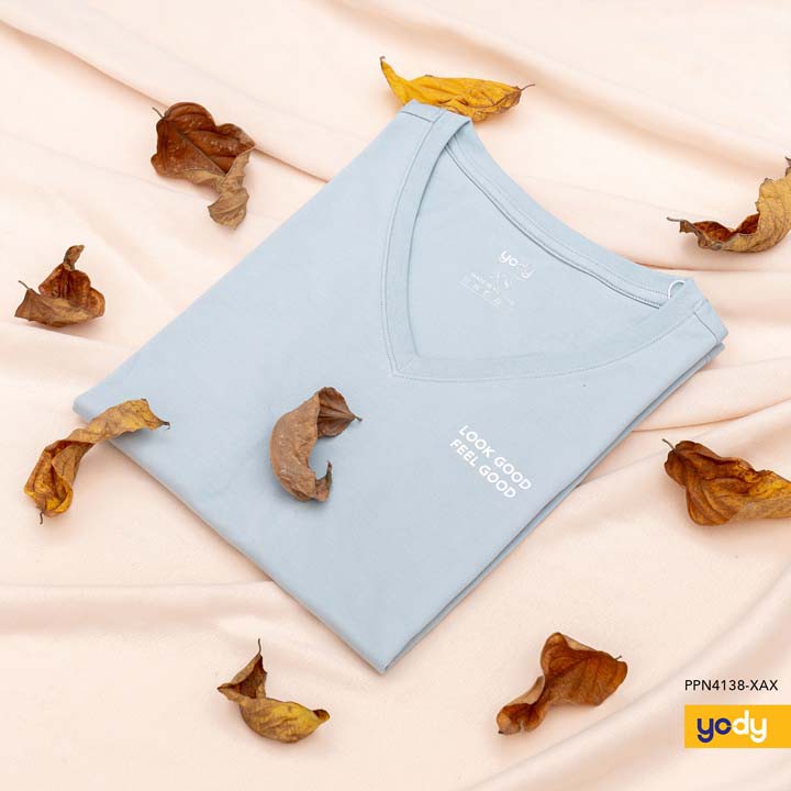 Áo thun nữ cổ tim trơn basic cotton YODY CHÍNH HÃNG - PPN4138 | BigBuy360 - bigbuy360.vn