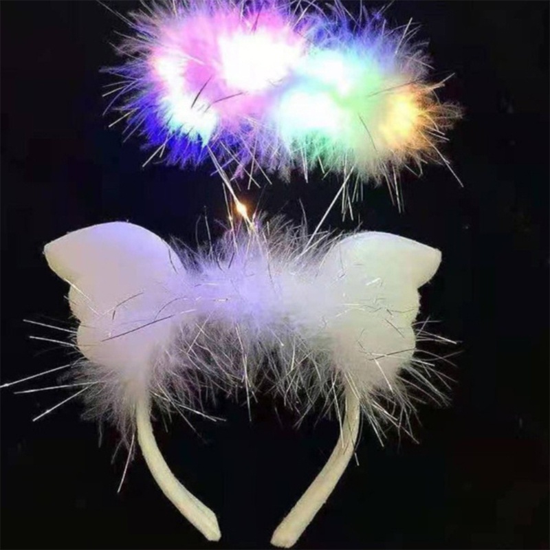 Băng Đô Cài Tóc Đính Lông Vũ Và Đèn LED Phát Sáng Mừng Năm Mới