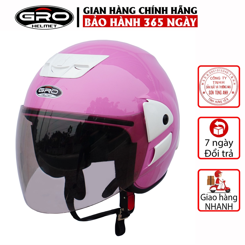 Mũ Bảo Hiểm 3/4 đầu GRO Helmet V2 có kính dài, kiểu dáng trẻ trung cho nam và nữ, khóa kim loại chắc chắn - Hồng Nhạt