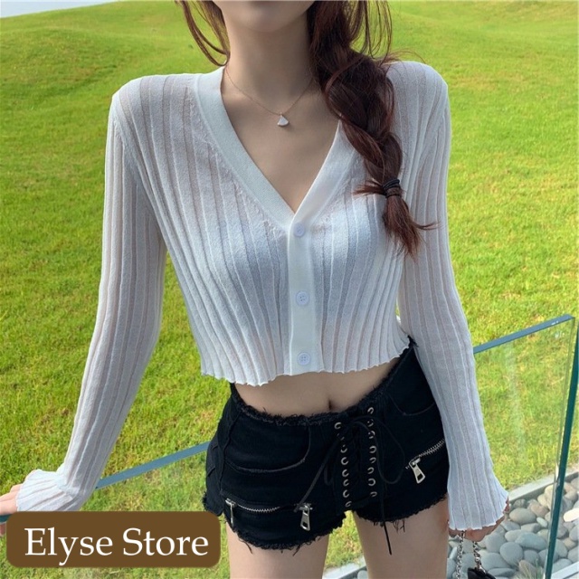 Áo Khoác Cardigan Dệt Kim Tay Dài Cổ Chữ V Màu Trơn Phong Cách Hàn Quốc M14 H-4 CS