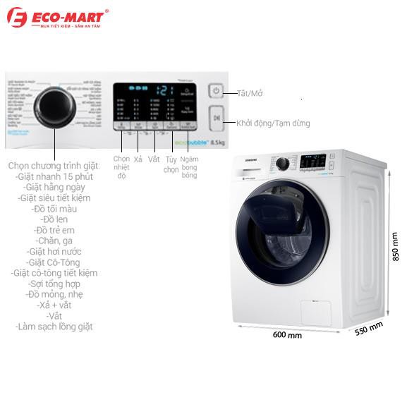 Máy giặt Samsung cửa ngang 8.5 kg màu trắng WW85K54E0UW/SV