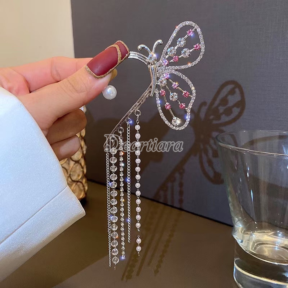 Khuyên tai tua rua dáng dài hình bướm thời trang cho nữ